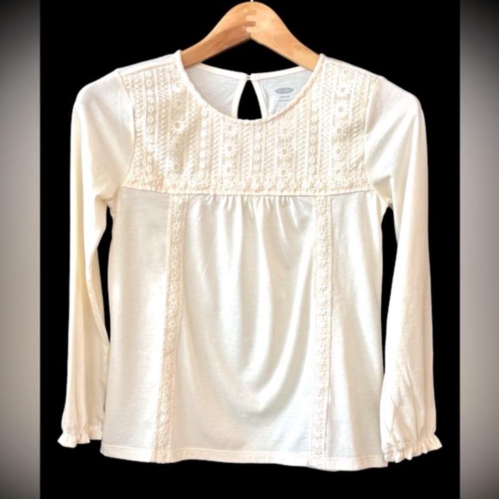 🌸 Girls' Old Navy Long-Sleeve Blouse with Lace Overlay (Size Large/10-12) 🌸